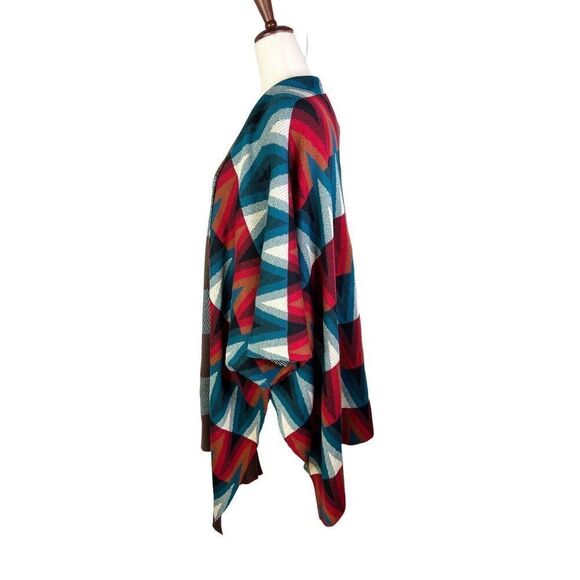 Joseph A Woman cardigan One size (M/L) duster wrap jacket blue red Aztec print - Picture 2 of 11